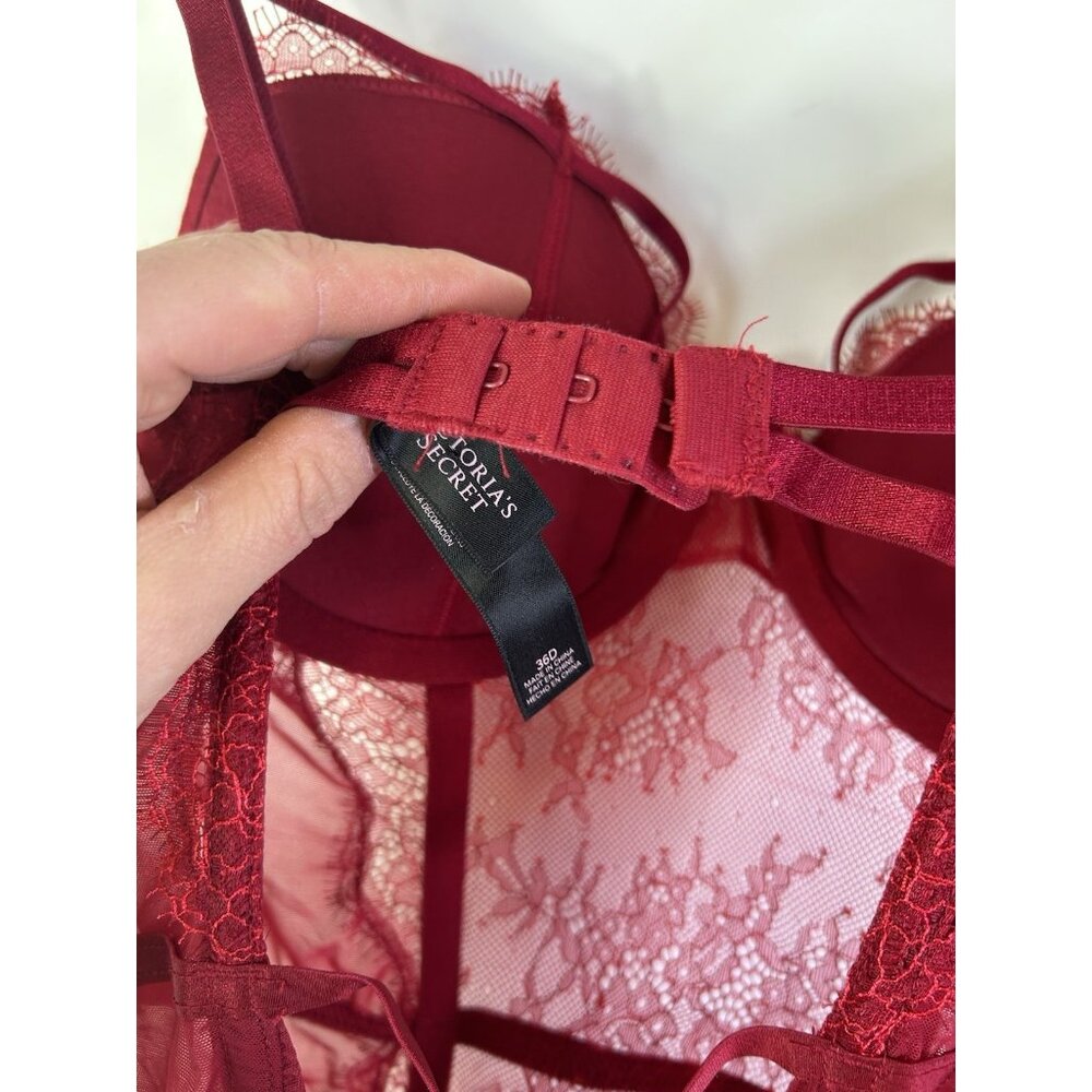 Vintage Y2K Victorias Secret womens 36D Red Lace Sheer Corset Bustier Romantic - Picture 7 of 10